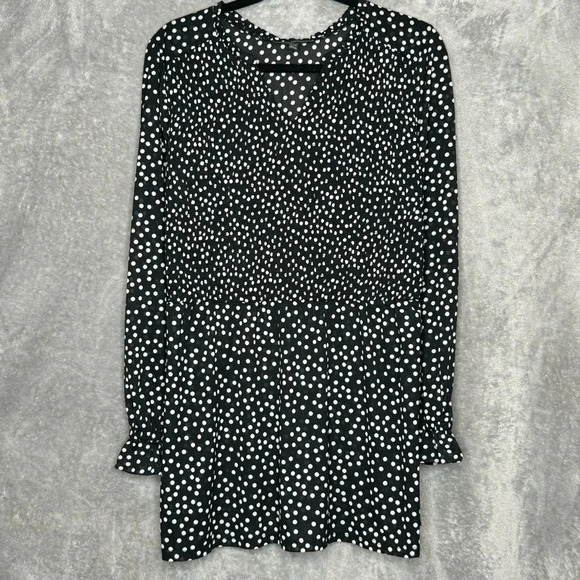 Lane Bryant Tops - Lane Bryant 14 16 XL Shirt Top Black White Polka Dot Peasant Long Sleeve V Neck